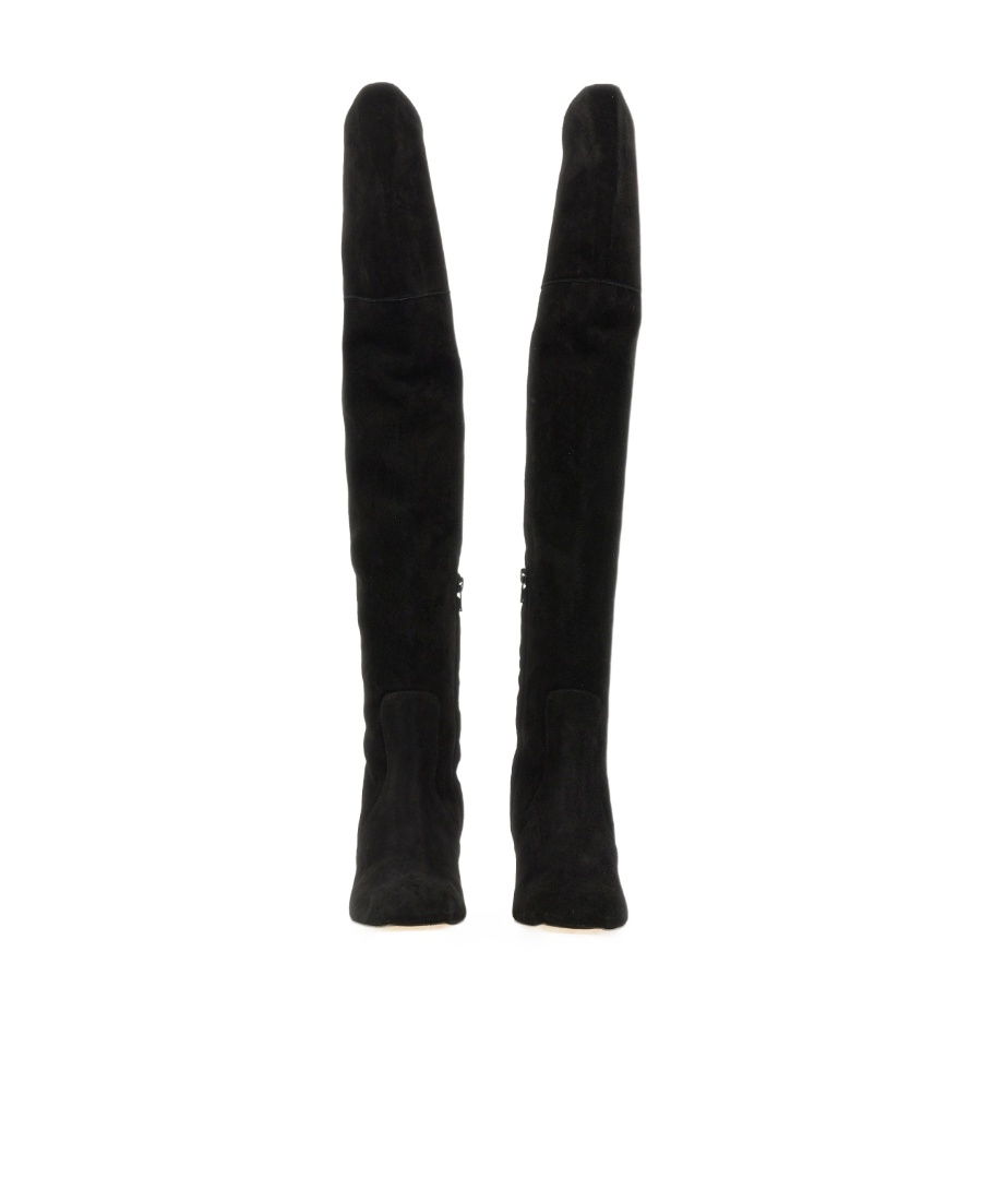 Aeyde Letizia 45mm Thin Block Square In Leathertoe Over The Knee Boot In Black