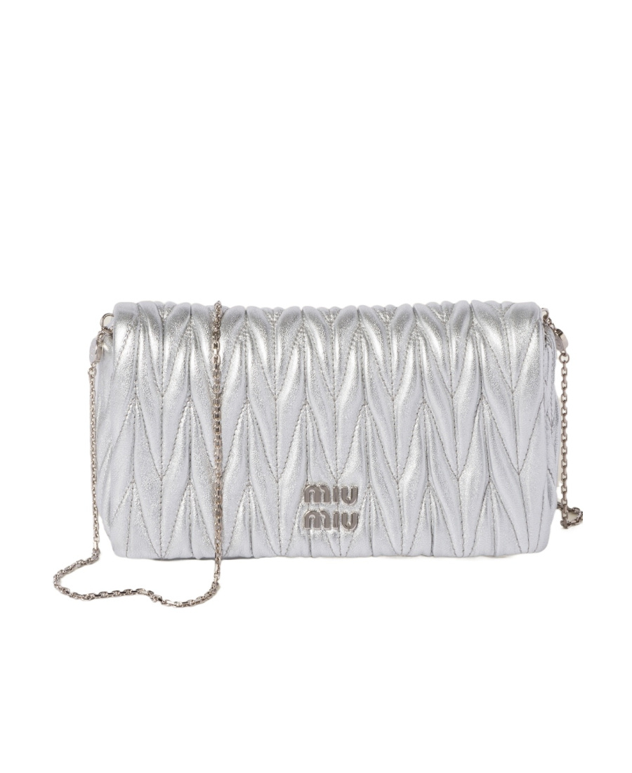 Miu Miu Matelassé Leather Cross Body Bag In Gray