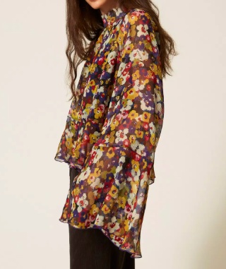 Twinset Floral-print Bell-sleeve Blouse In Brown