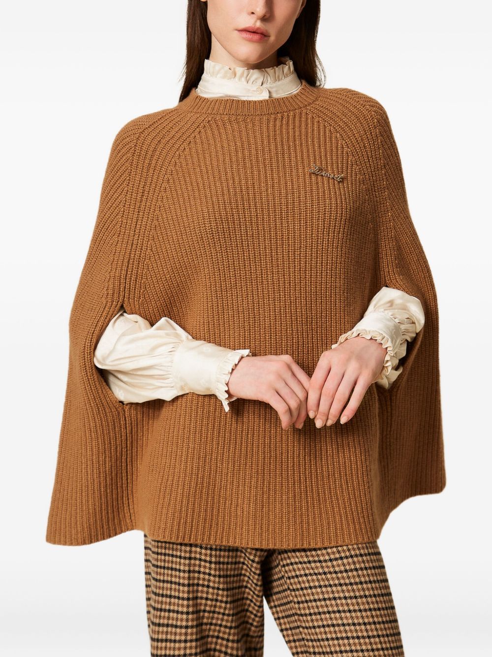 Twinset Ribbed Jewel-embellished Cape In Brown