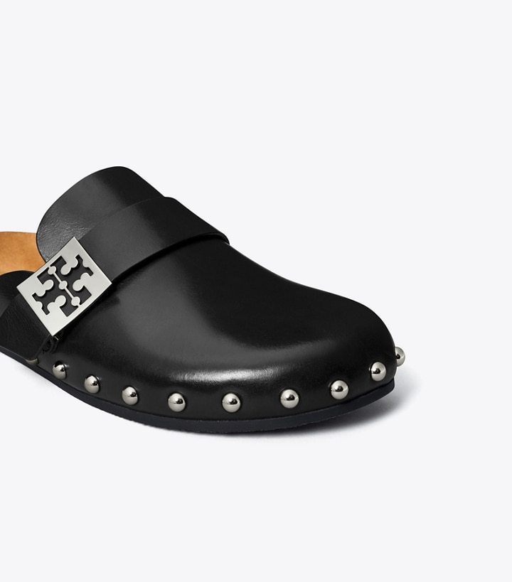 Tory Burch Mellow Leather Buckle Slide Mules In Black