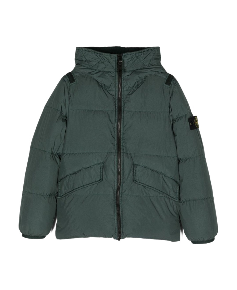 Stone Island Logo Down Jacket In Green