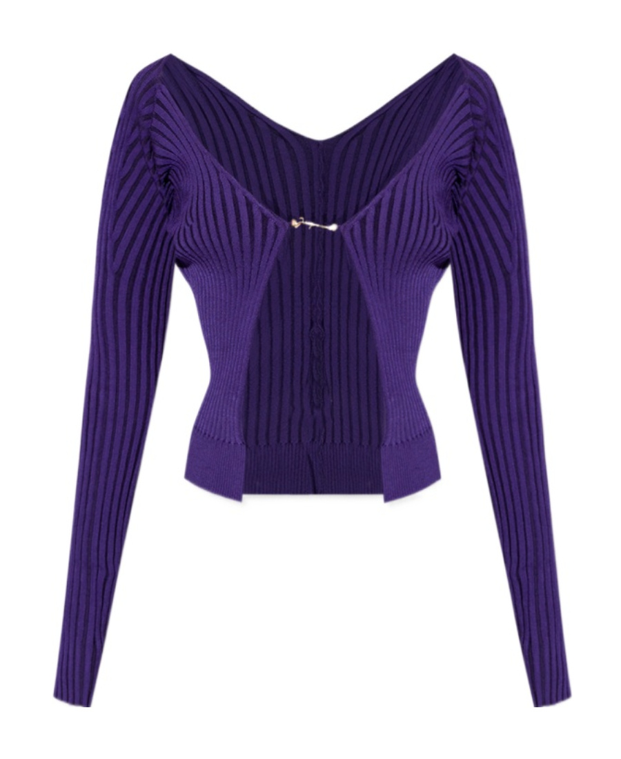 Jacquemus Logo Plaque Long-sleeved Cardigan In Blue
