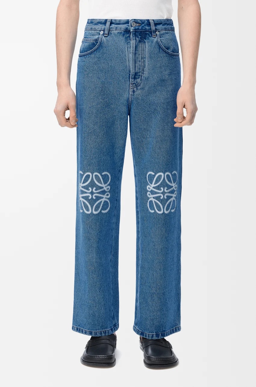 Loewe Anagram Baggy Jeans In Cotton In Blue