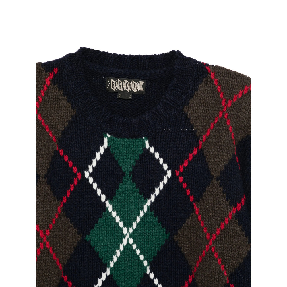 Baracuta Argyle Patterned Crew Neck Knit Sweater In Black
