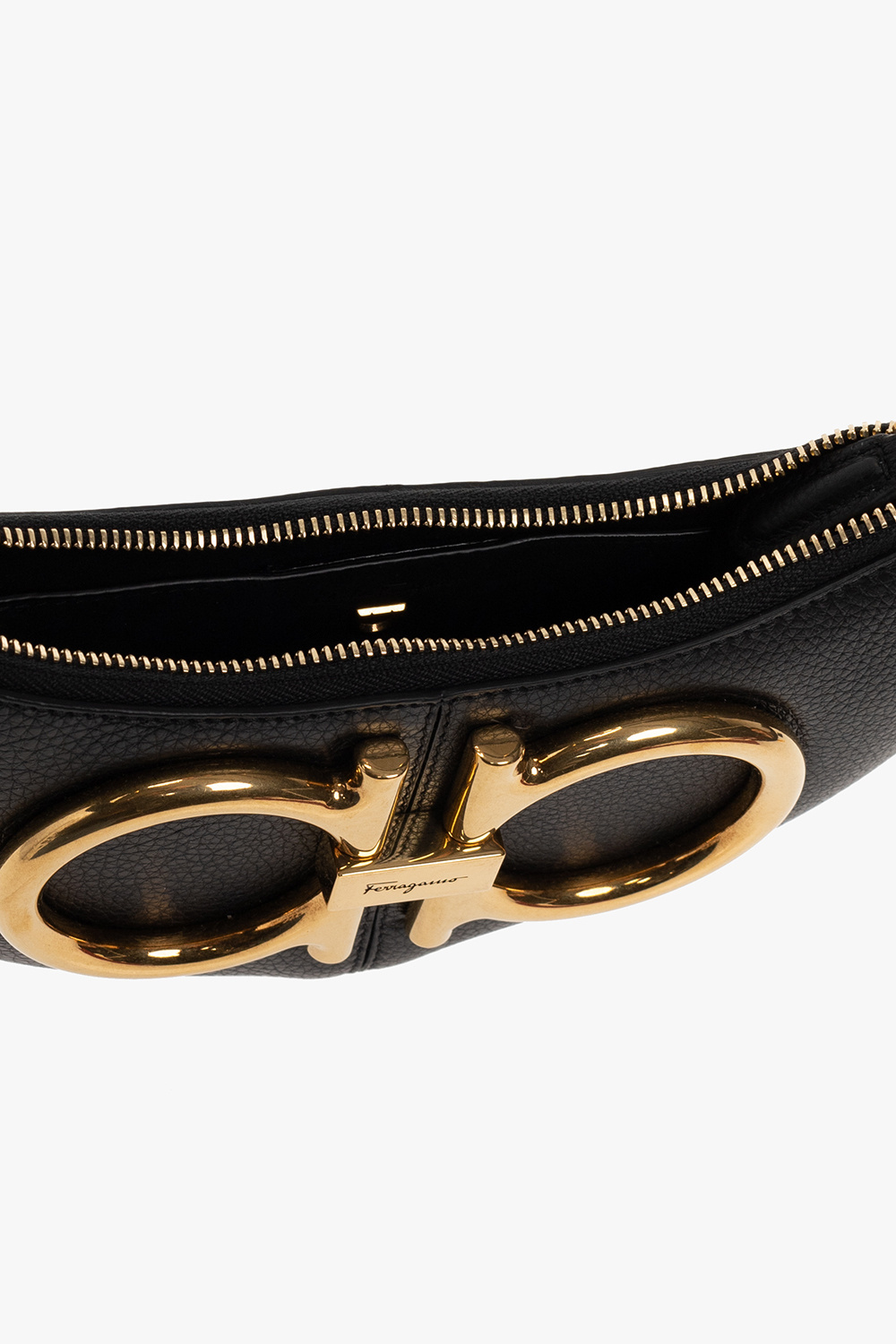 Shop Ferragamo Gancio Leather Shoulder Bag In Black