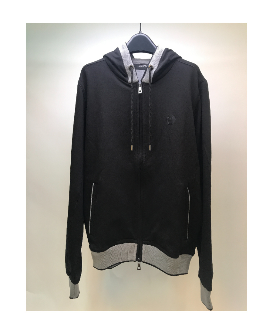 Karl Lagerfeld Zipper And Hat Casual Jacket In Black