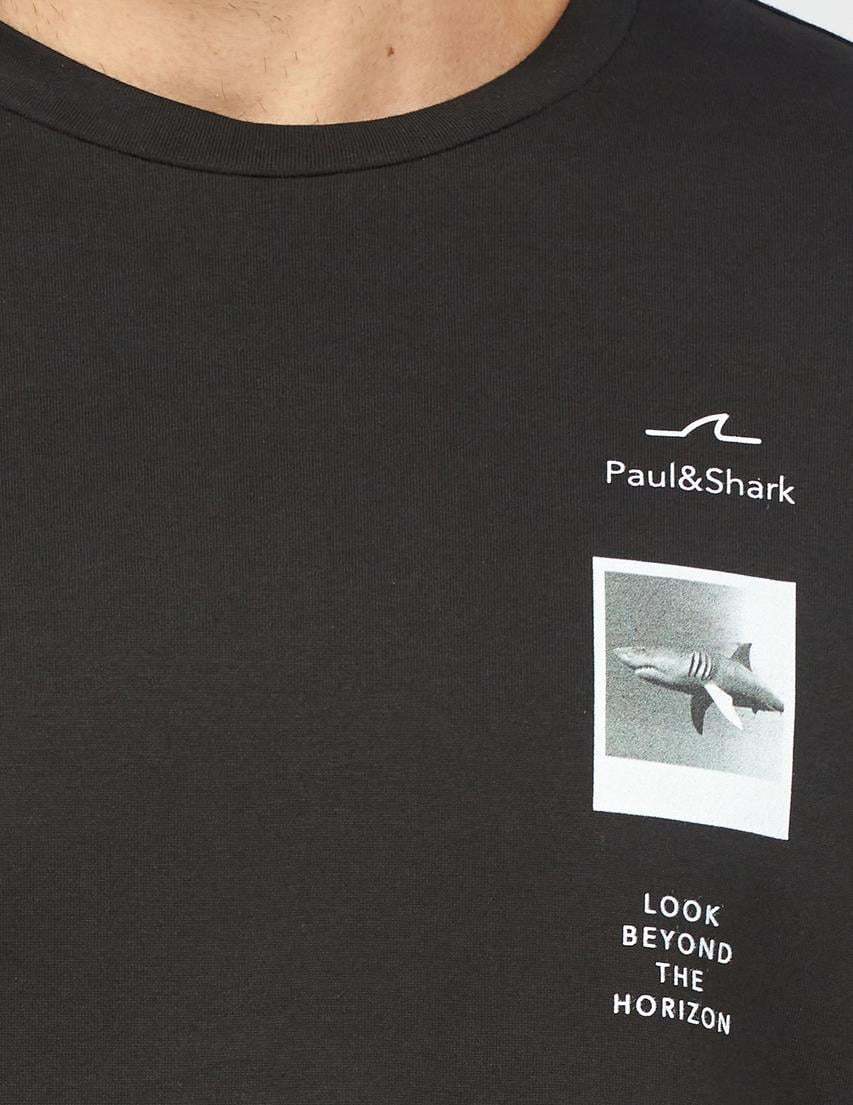 Paul & Shark Shark Graphic Print Crew Neck T-shirt In Black