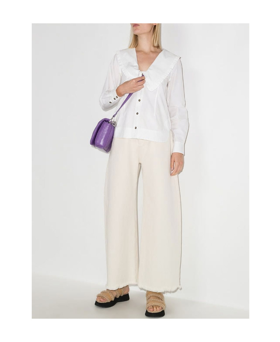 Ganni Ruffled Collar Blouse Featuring Pleats In White