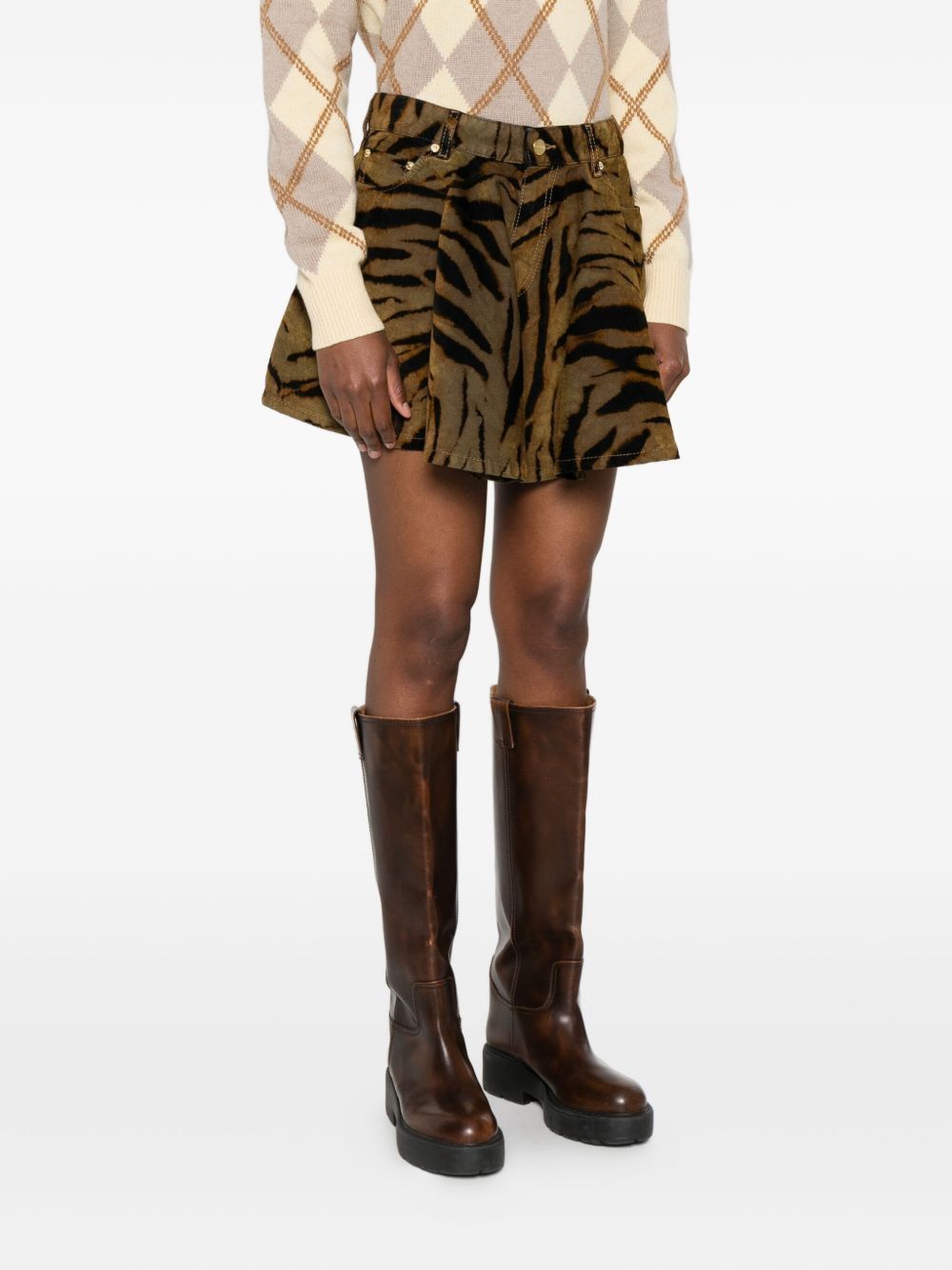 Ganni Tiger-print Pocket Mini Skirt In Green