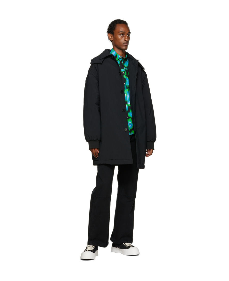 Msgm Button-up Mid-length Parka In Black