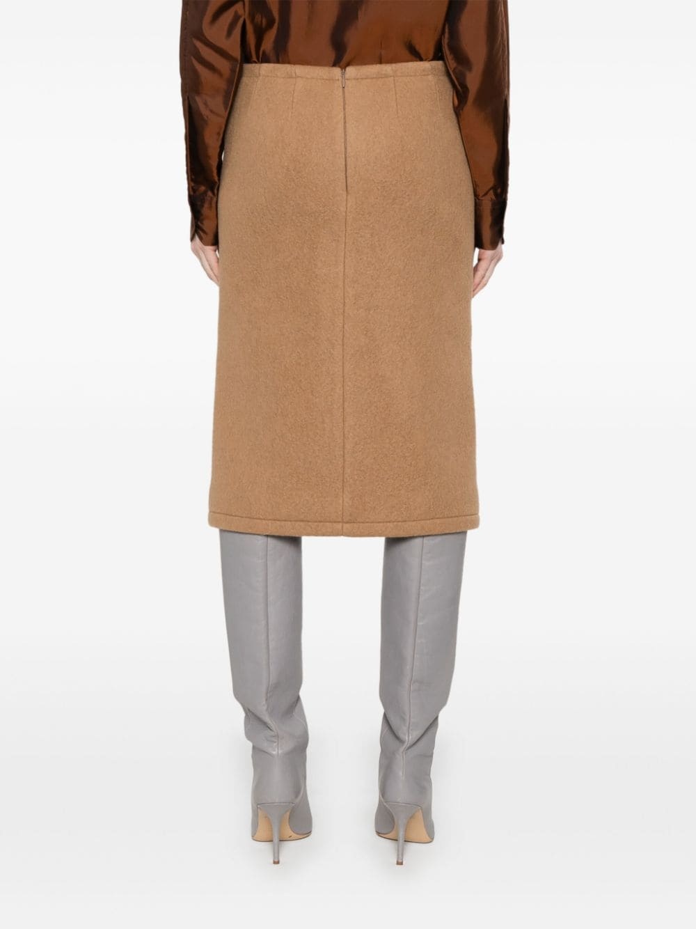 Dries Van Noten Wool Midi Skirt In Nude