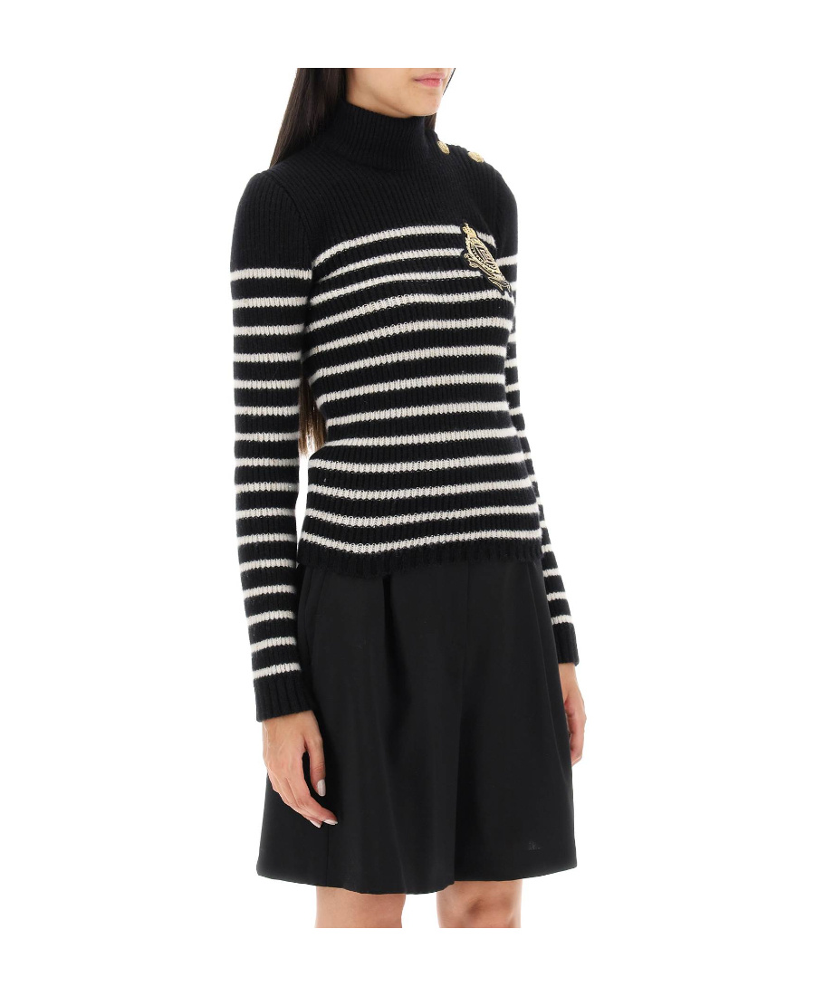 BALMAIN LOGO-PATCH STRIPED JUMPER