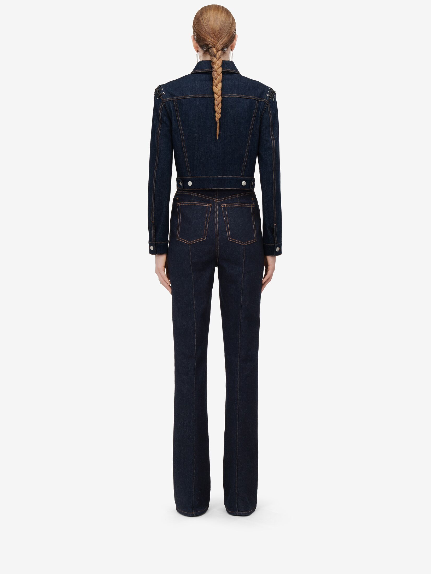ALEXANDER MCQUEEN LACE-UP CROPPED DENIM JACKET