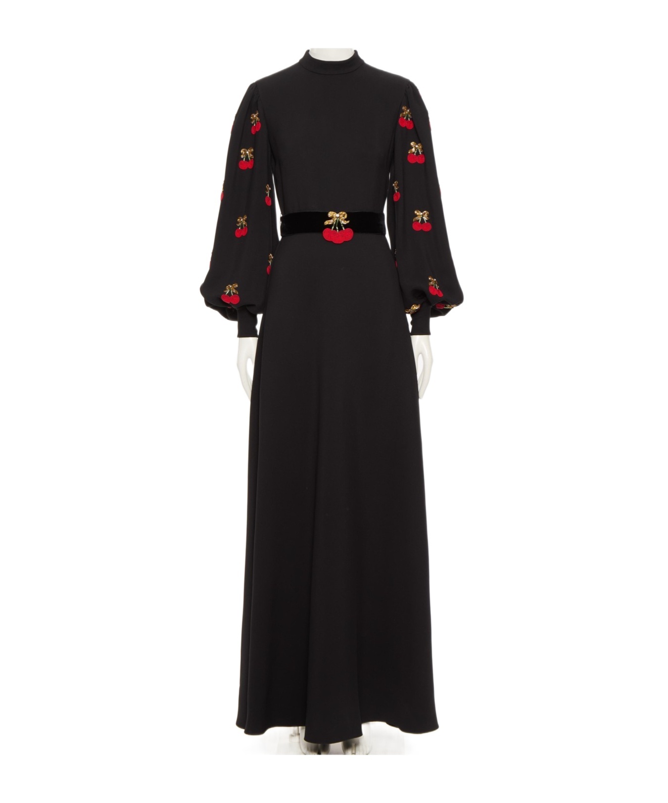 Valentino Garavani Cherryfic Beaded Long Sleeve Silk Gown In Black