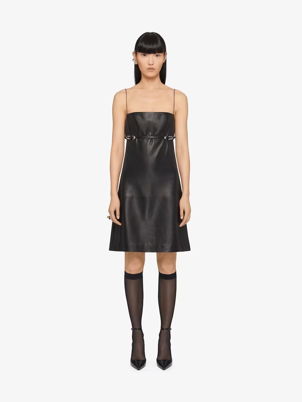 Givenchy Leather Sleeveless Belted Mini Dress In Black
