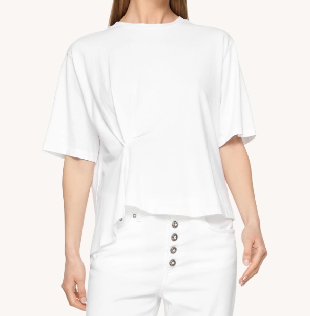 Dondup Boxy White T-shirt With Unique Draping Detail In White