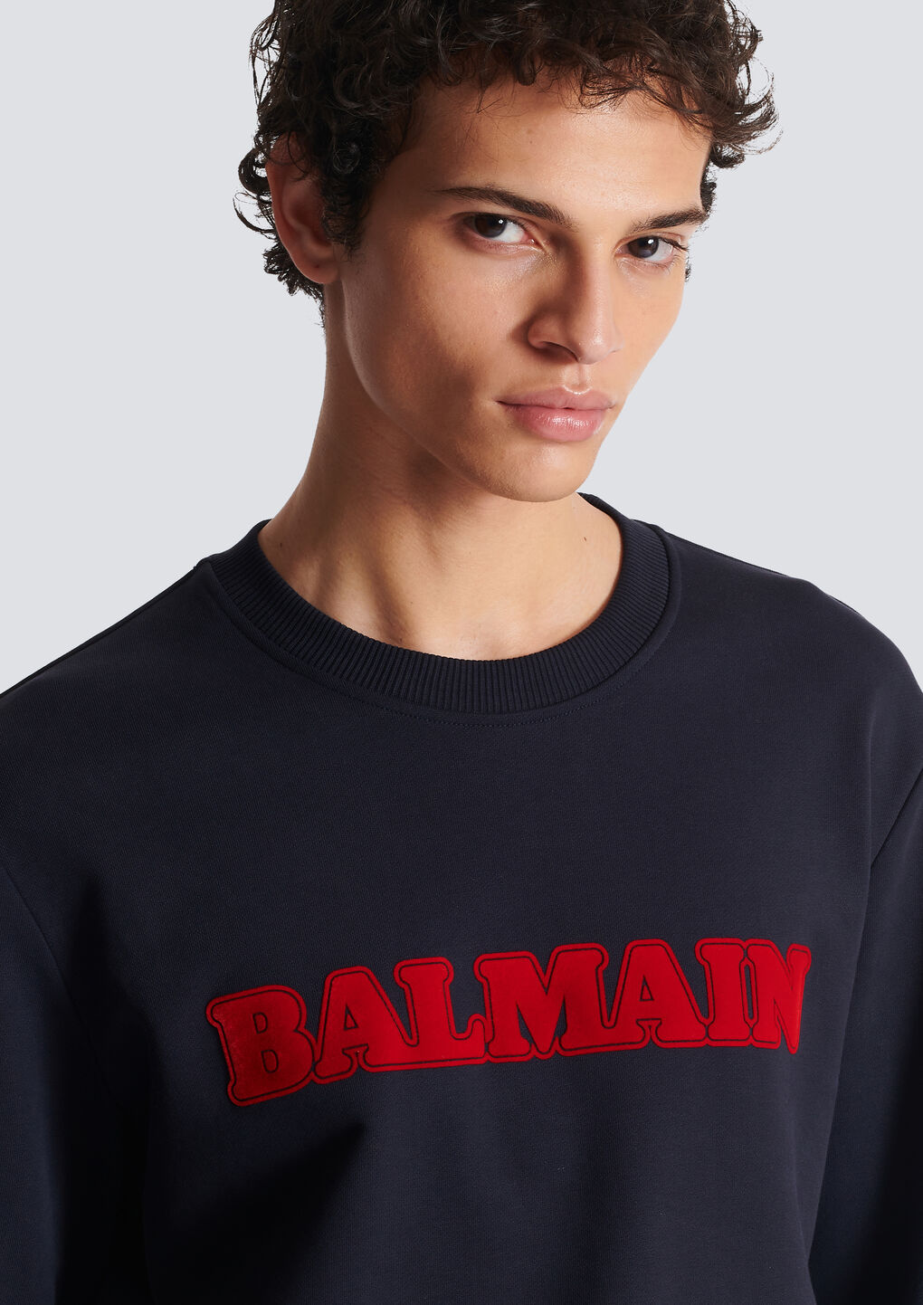 Balmain Navy Retro Flocked Sweatshirt In Black