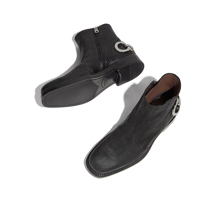 Ferragamo Logo Details, Boots. In Black