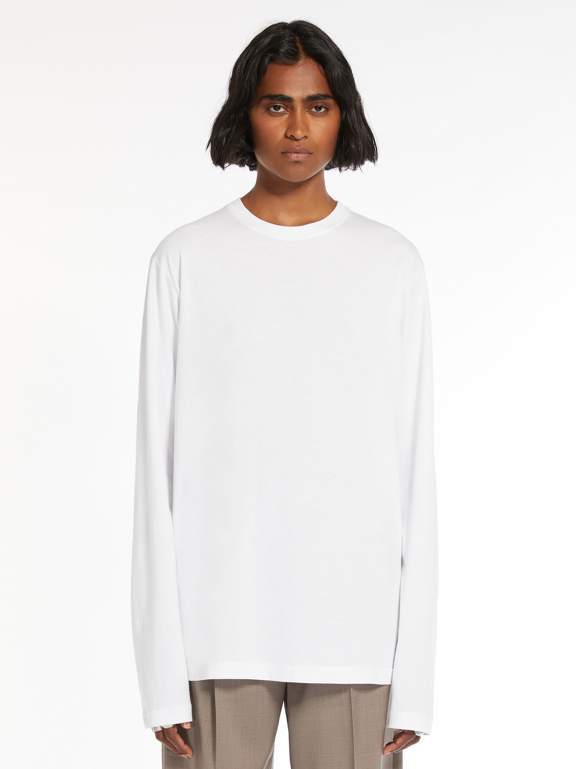 Sportmax Long Sleeved Plain Knitted T-shirt In White