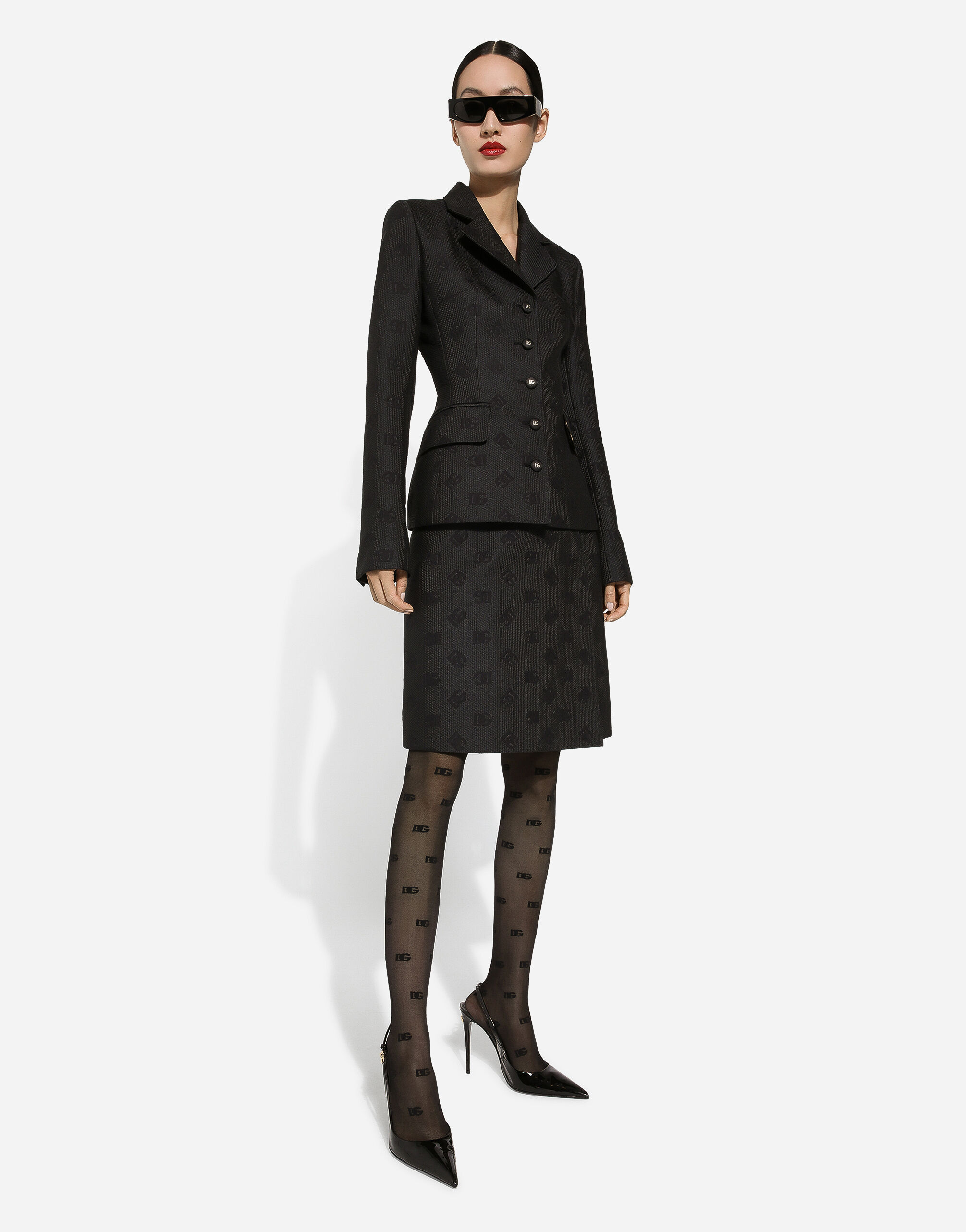 Dolce & Gabbana Quilted Jacquard Midi Skirt With Dg Logo In Black