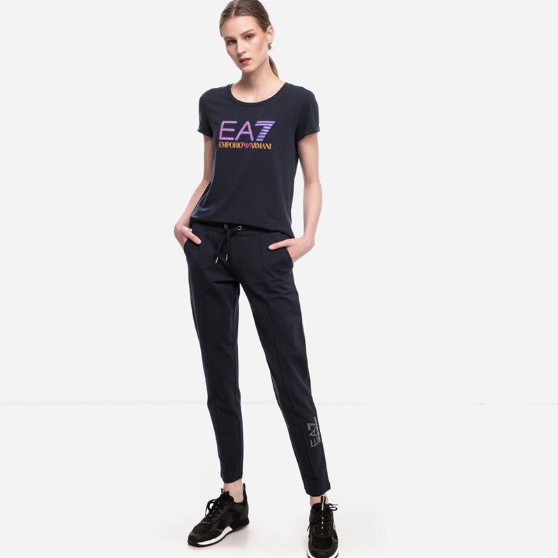 Ea7 Round-necked Logo T-shirt In Black