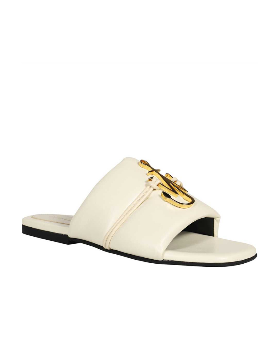 Jw Anderson Anchor Logo Leather Slides In Nude