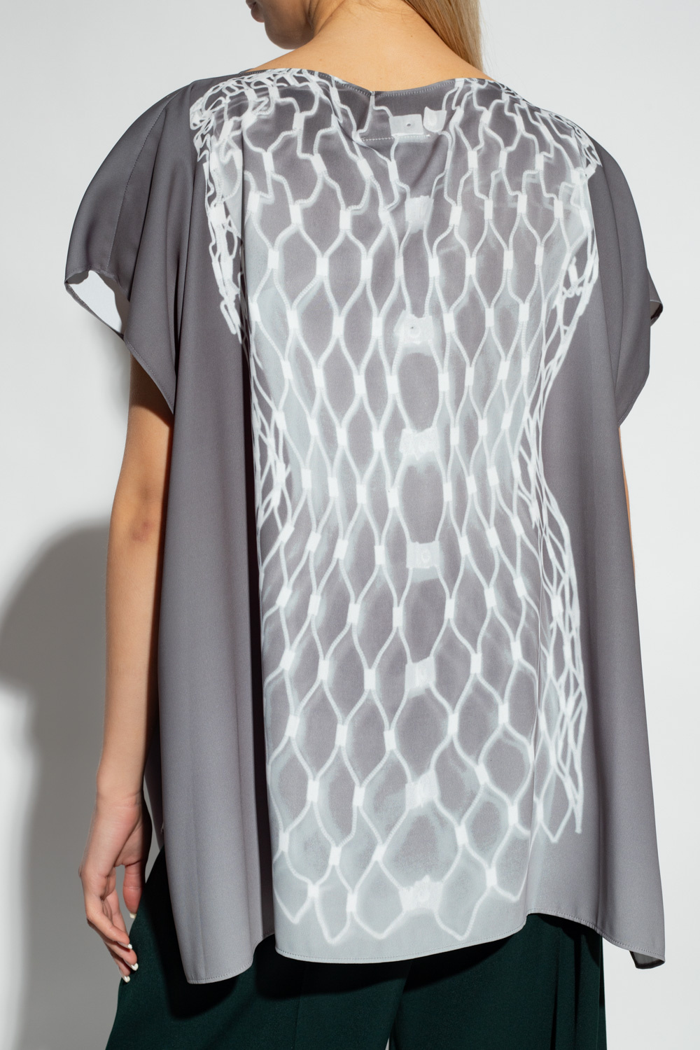 Shop Mm6 Maison Margiela Graphic-print Short-sleeved Blouse In Gray