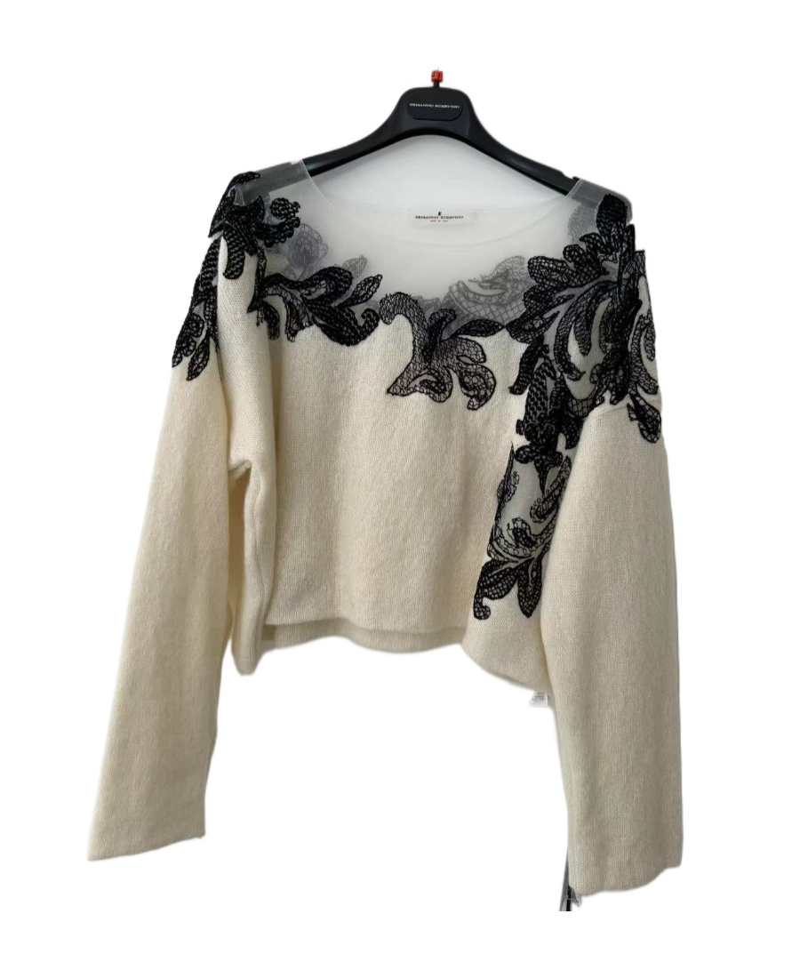 Ermanno Scervino Long-sleeved Lace Detail Sweater In Nude