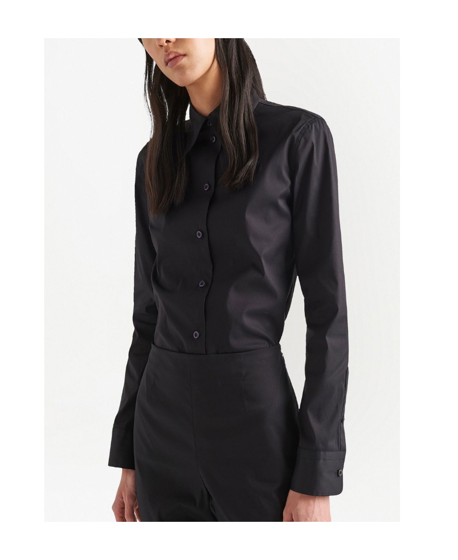 Prada Fitted Stretch Poplin Shirt With Long Sleeves In Black