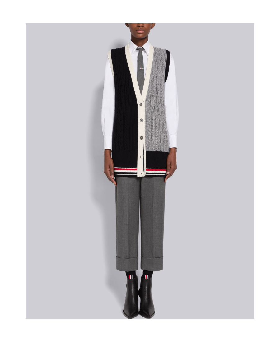 Thom Browne Rwb-stripe Cable-knit Vest In White