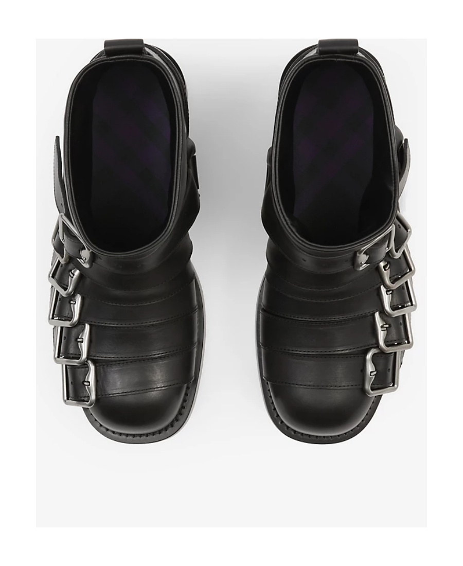 Burberry Buckled Leather Ankle Boots In Black