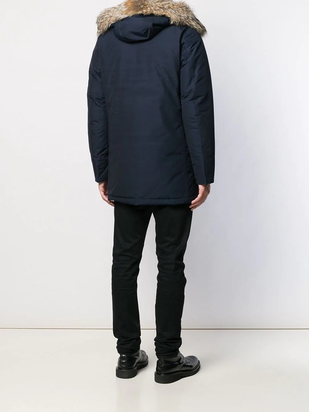Woolrich Arctic Anorak In Ramar Cloth With Detachable Fur In Black