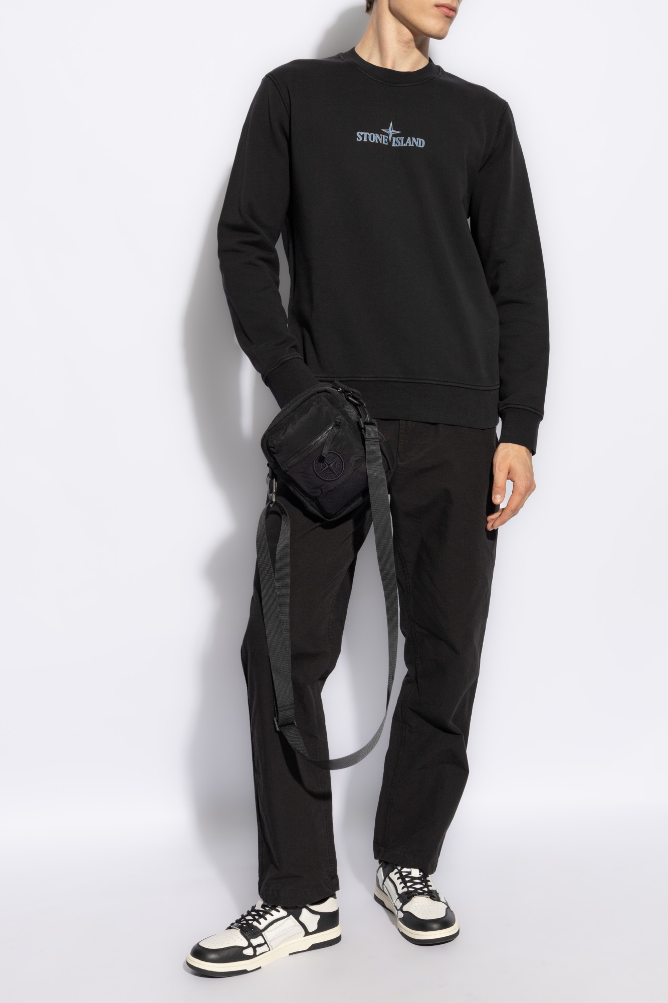 Stone Island Logo-print Cotton Sweatshirt In Black