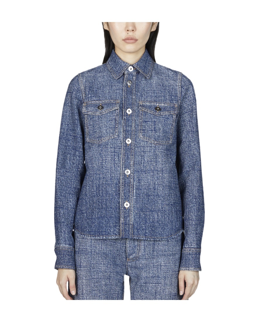 Bottega Veneta Textured Denim Collared Shirt In Blue