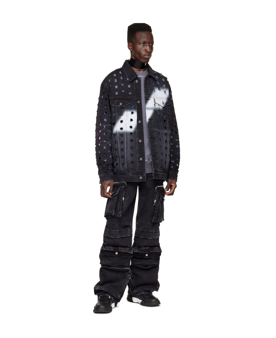 We11 Done Black Logo Denim Jacket In Black