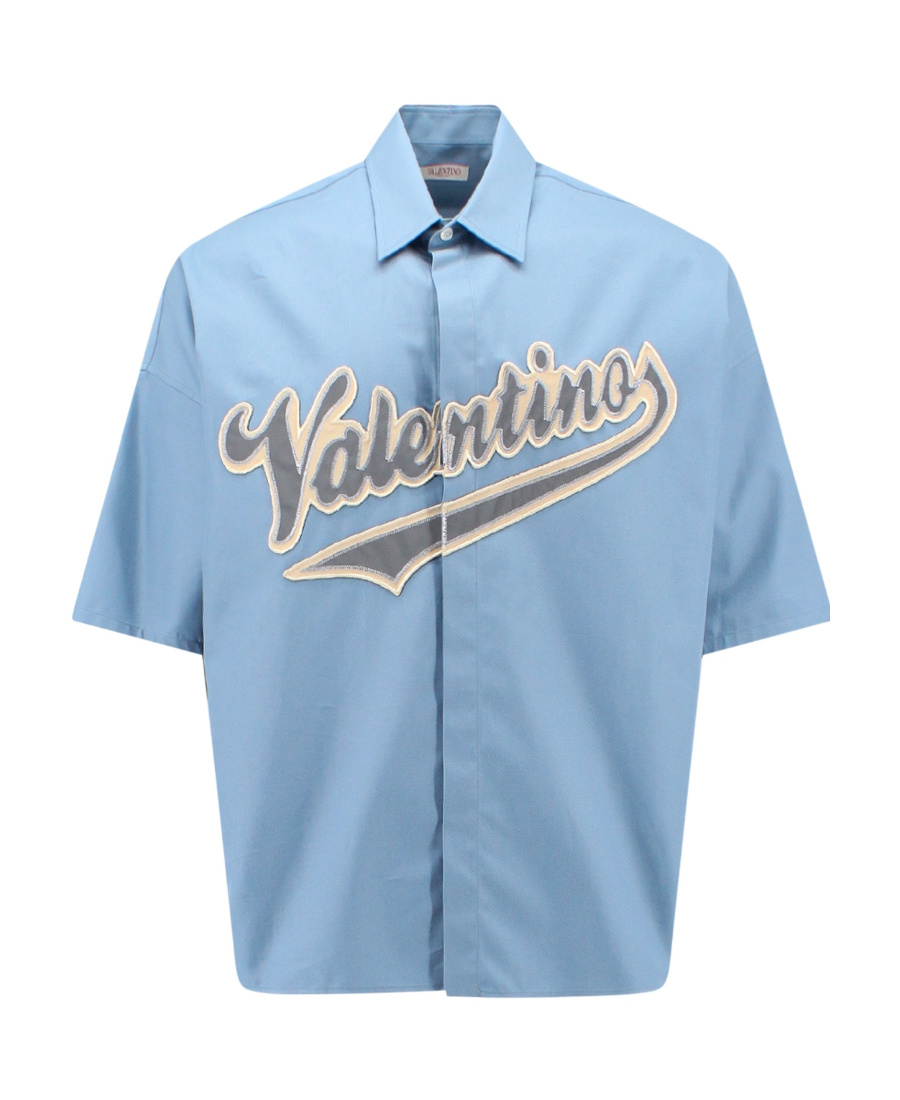 Valentino Logo-patch Bowling Shirt In Blue