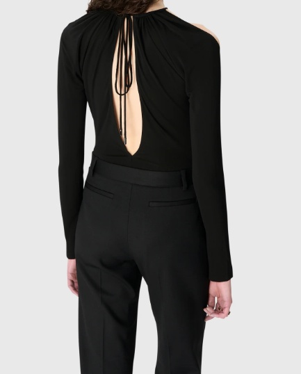 Marine Serre Black Stretch Viscose Bodysuit In Black