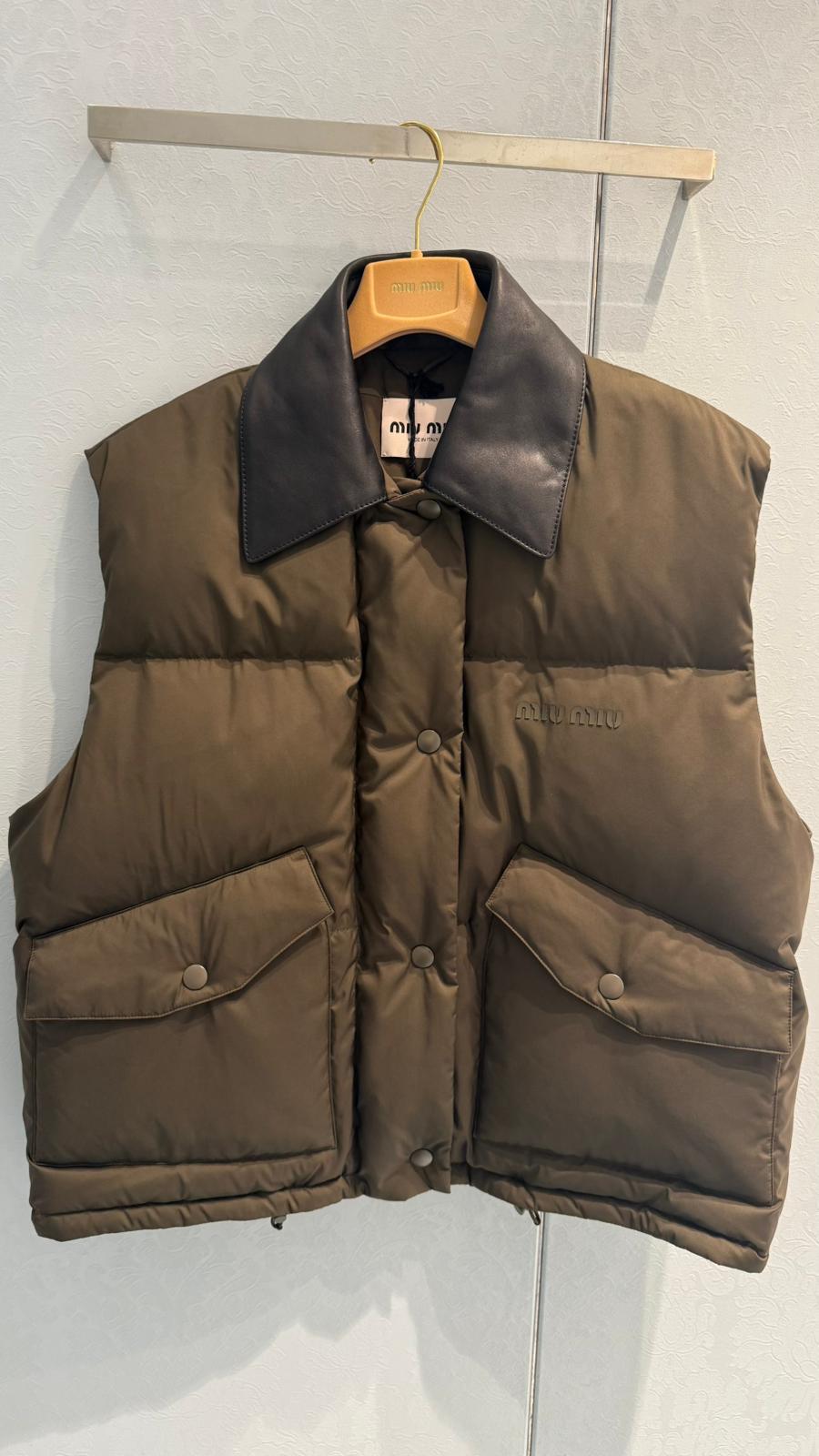 Miu Miu Quilted Gilet In Brown