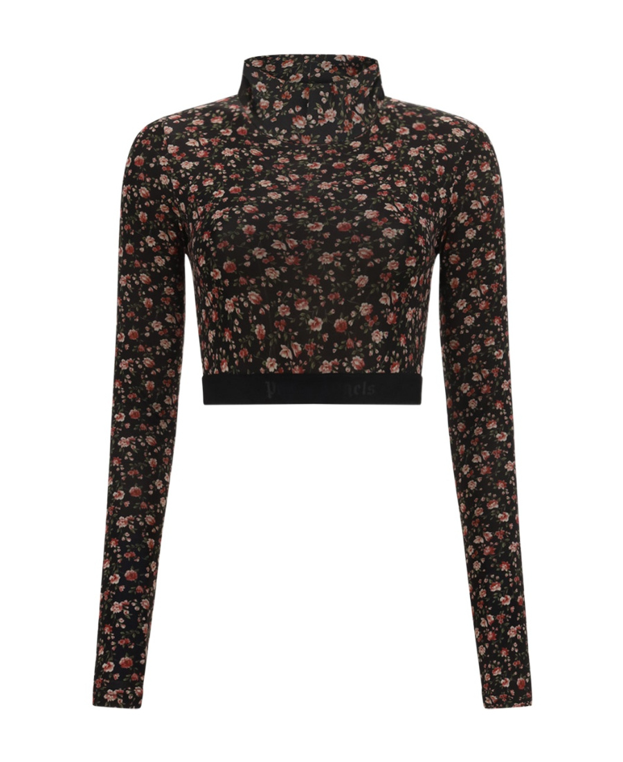 Palm Angels Floral Patterned Crop Top In Black