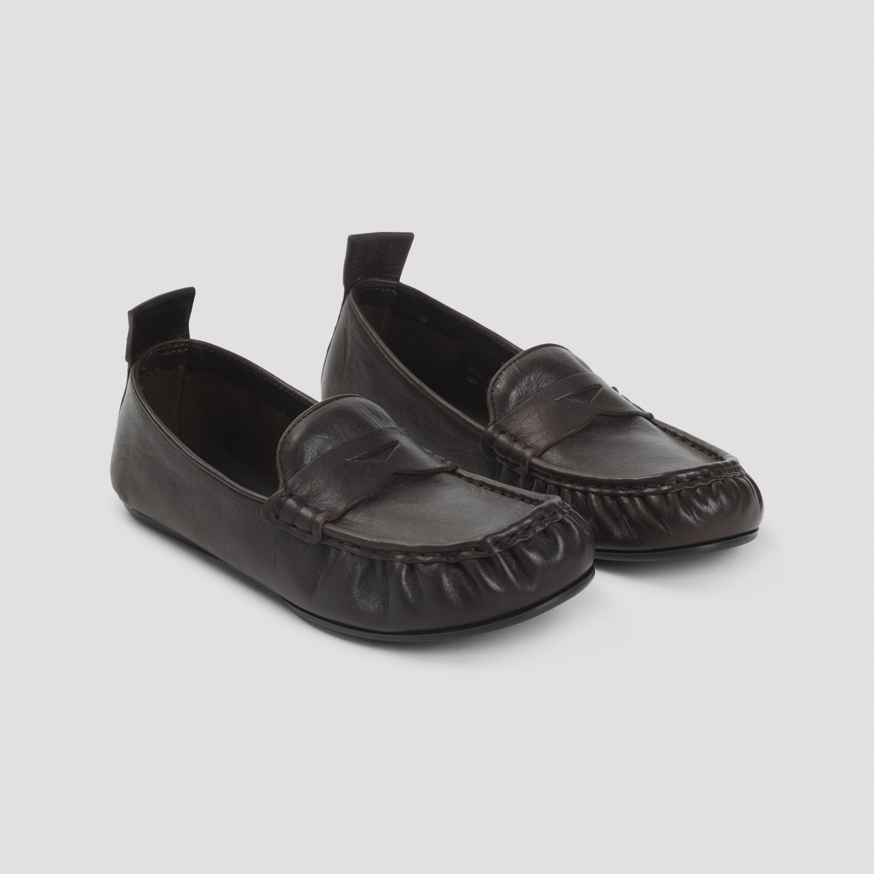 Acne Studios Dark Brown Nappa Leather Loafers With Penny Strap Detail In Black