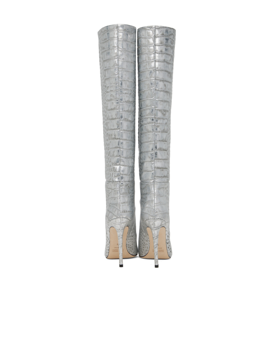 Paris Texas Silver Stiletto Boots In Gray