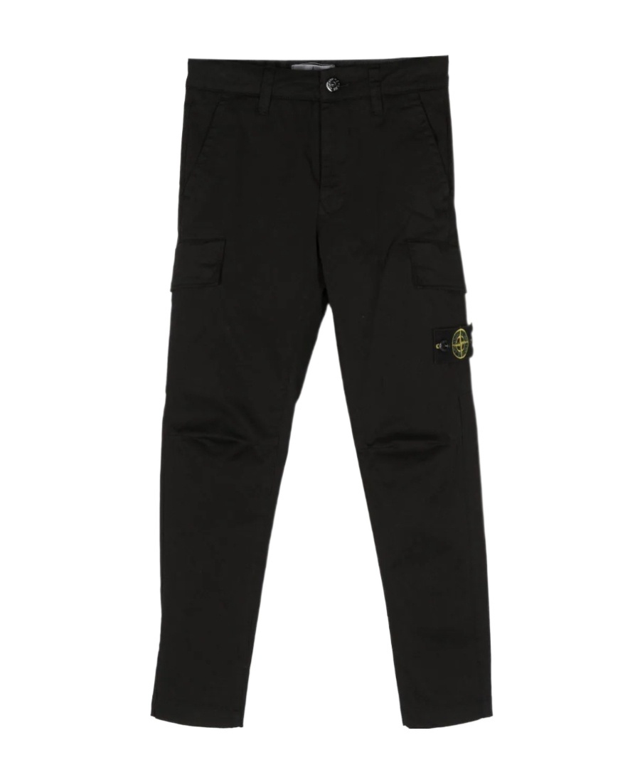 Stone Island Compass-motif Cargo Trousers In Black