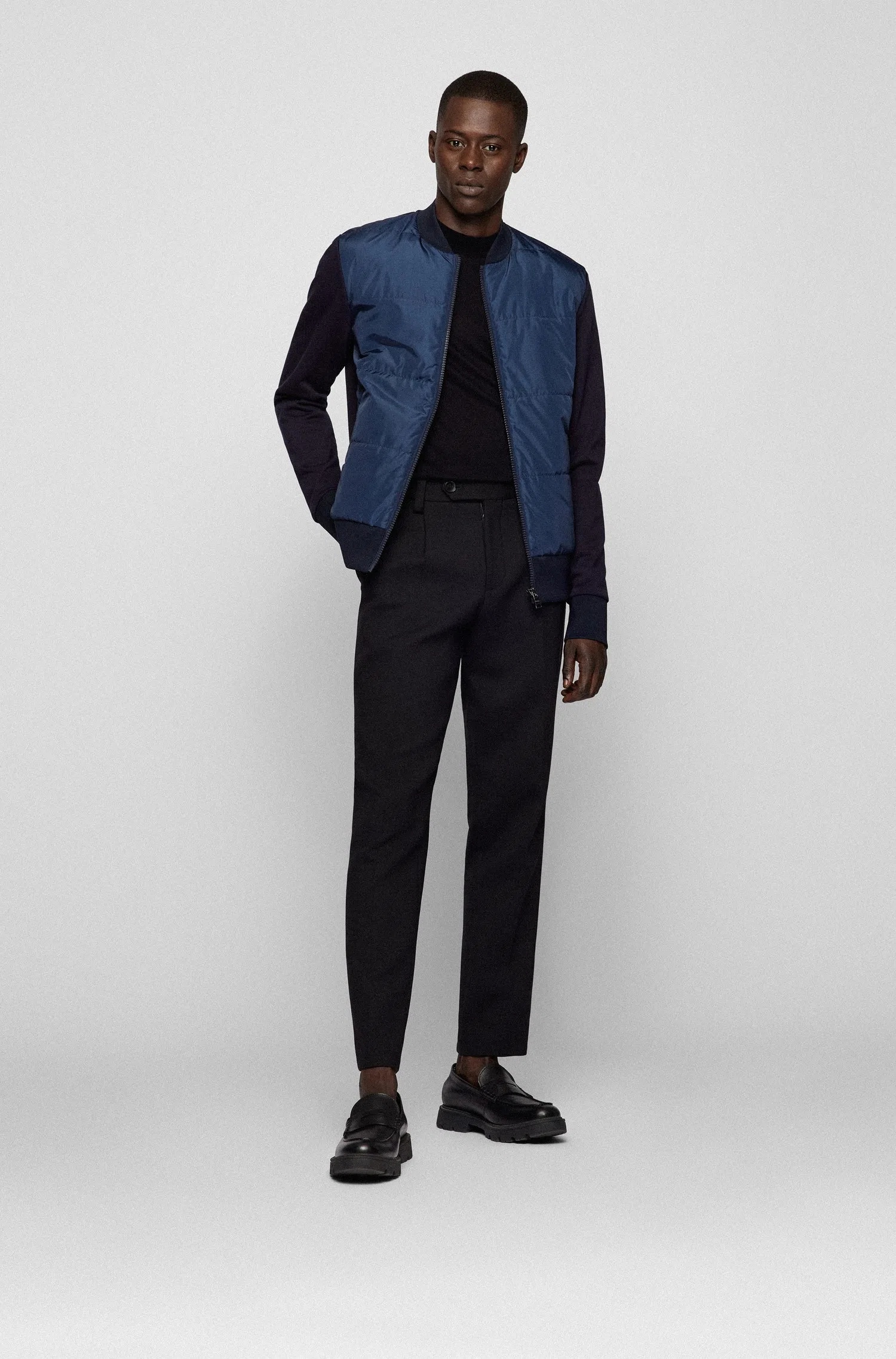 Hugo Boss Padded-panel Zipped Jacket In Blue