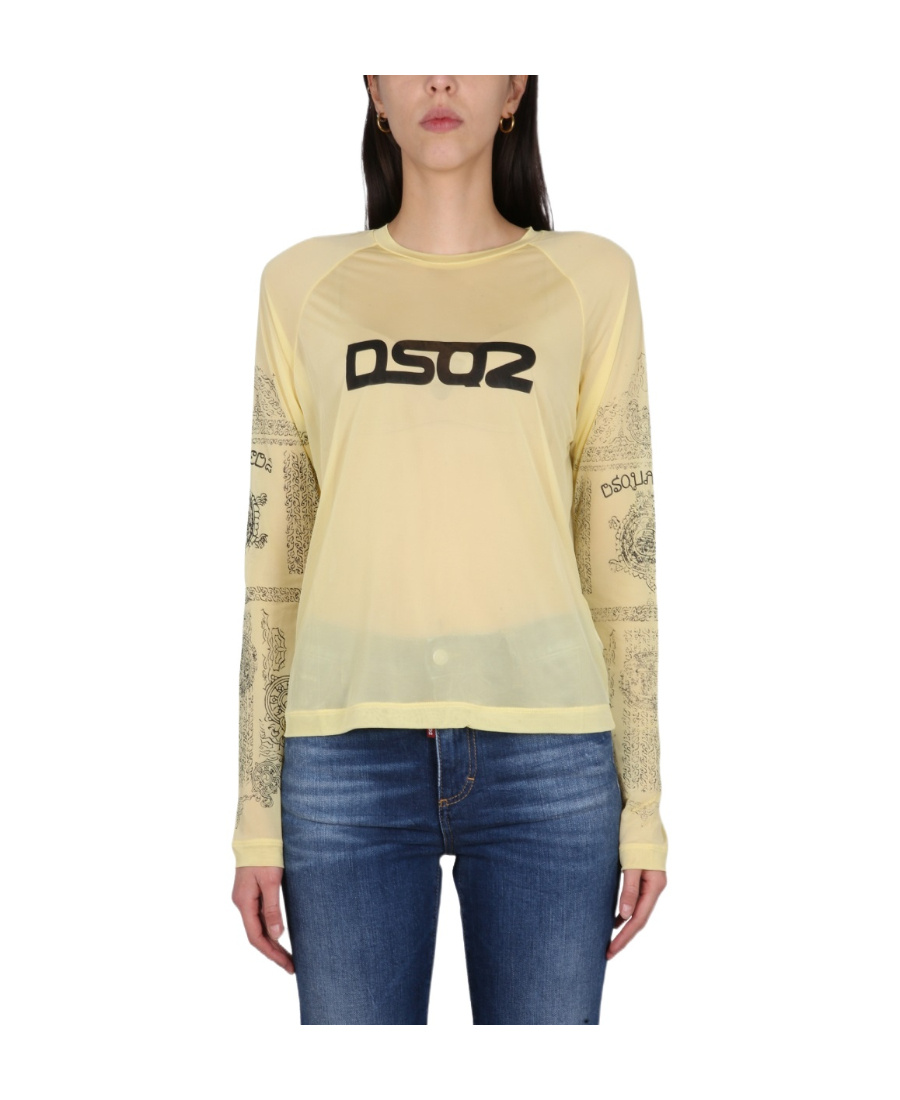 Dsquared2 Logo-printed Long-sleeved Crewneck Top In Nude