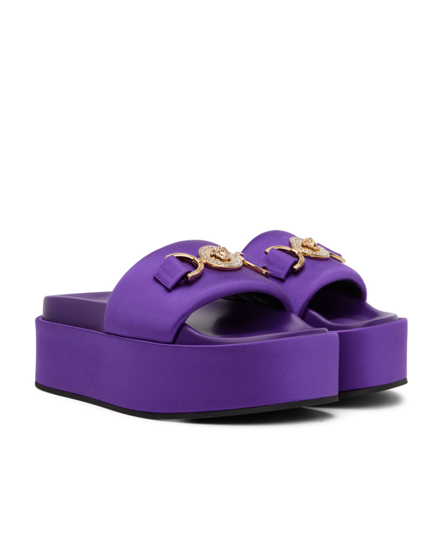 Versace Plateau-pantoletten Medusa Biggie Aus Satin In Purple