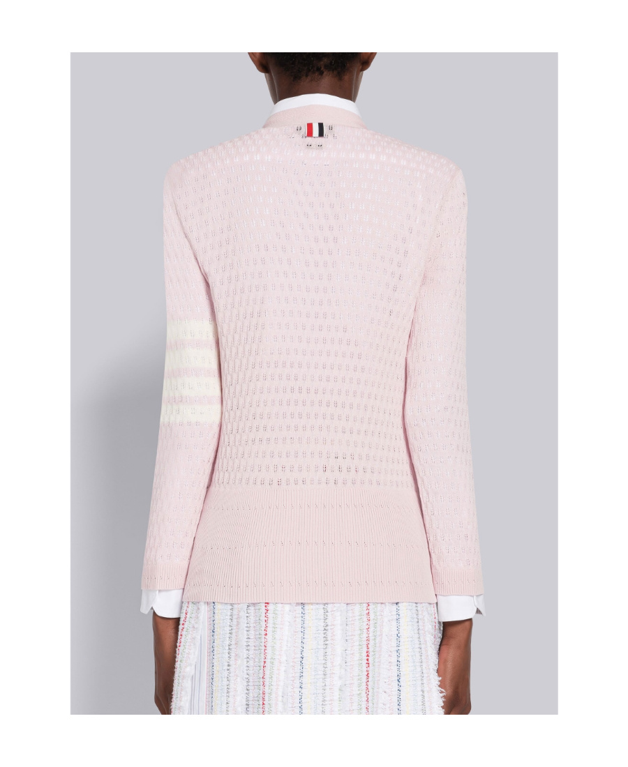 Thom Browne 4-bar Pointelle-stitch Cardigan In Pink
