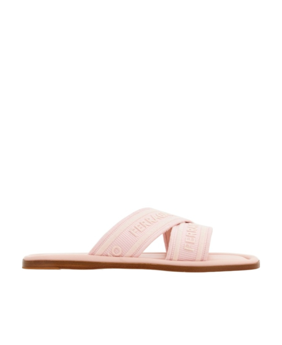 Ferragamo Laurene Logo Cotton Flat Sandals In Pink