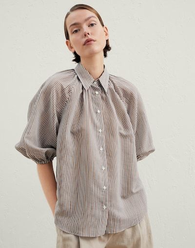 Brunello Cucinelli Striped Puff-sleeve Blouse In Multicolor