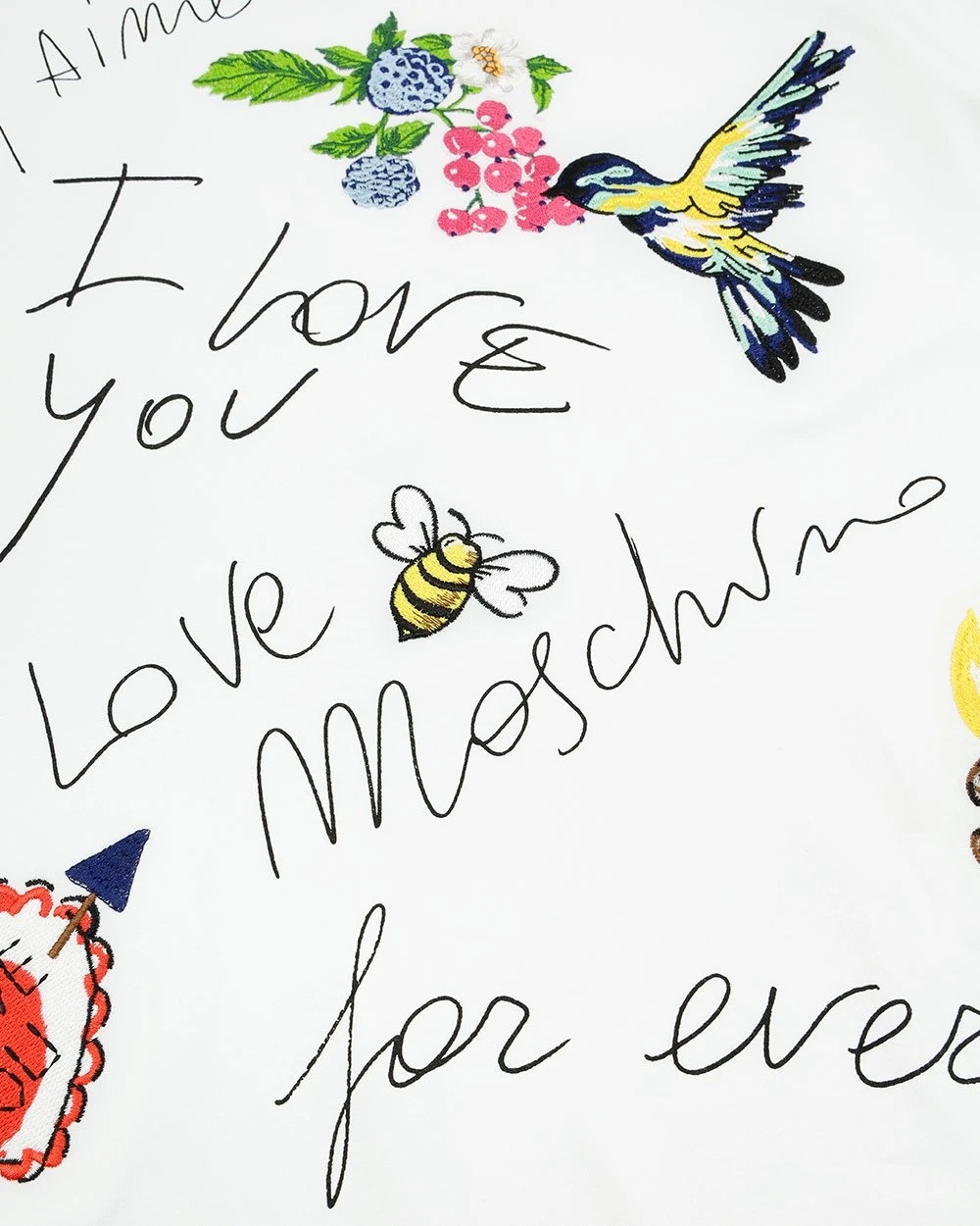 Moschino Printed Round Collar Long-sleeved Sweater In White